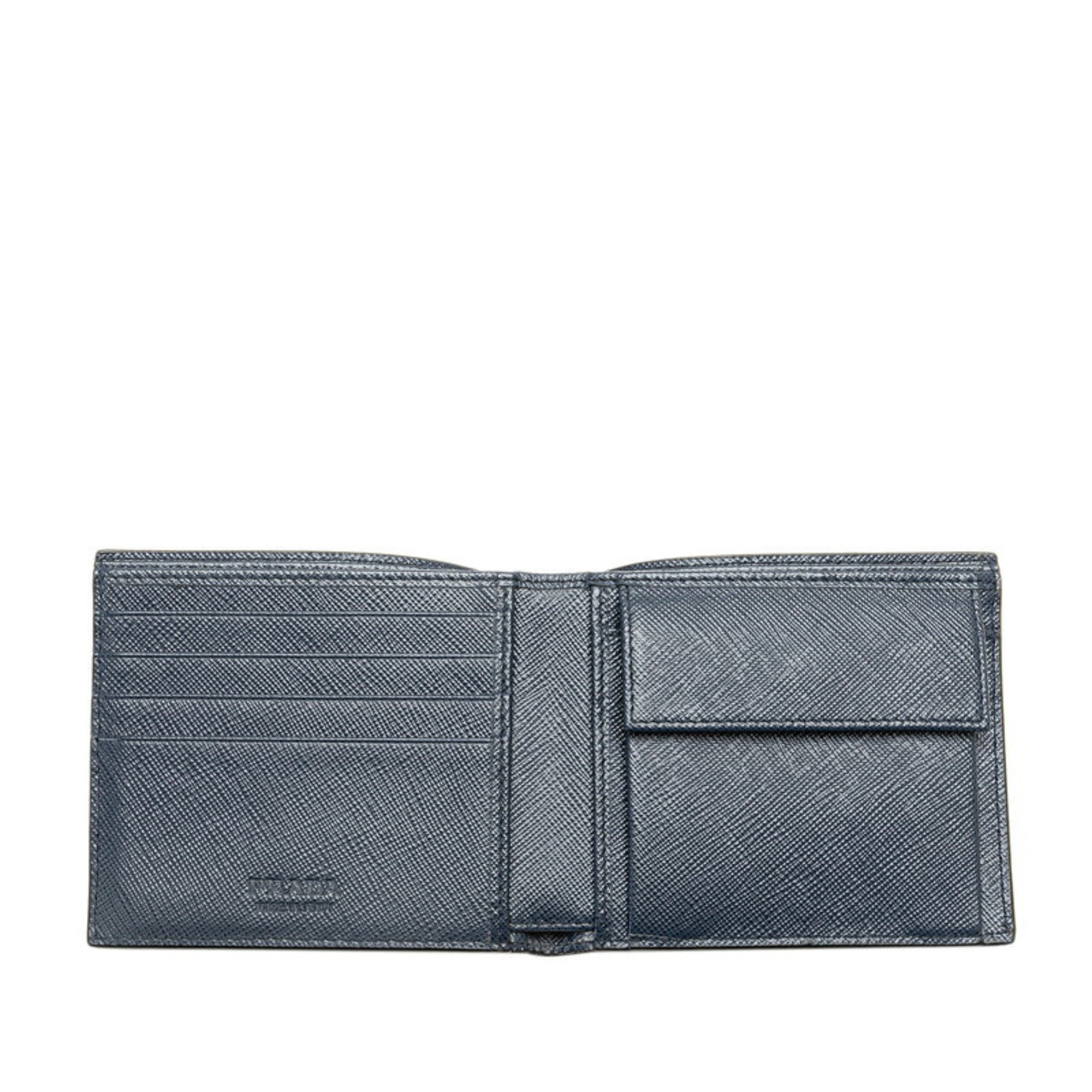 Prada Saffiano Bi-fold Wallet Black Navy Leather Men's PRADA