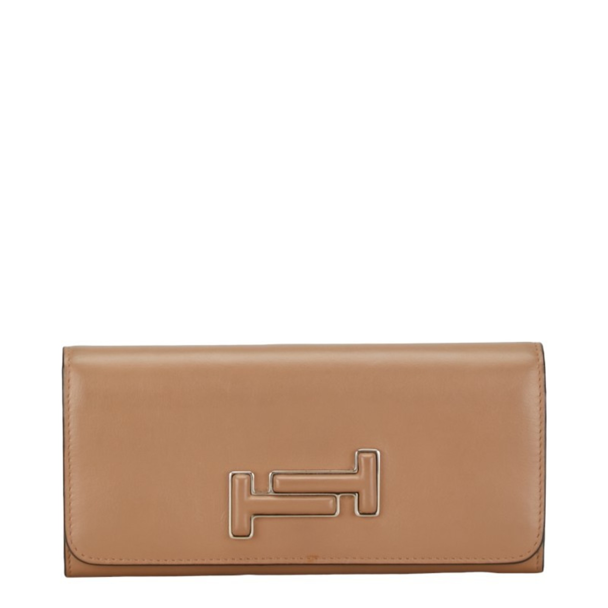 Tod's Long Wallet Beige Brown Leather Women's TOD'S