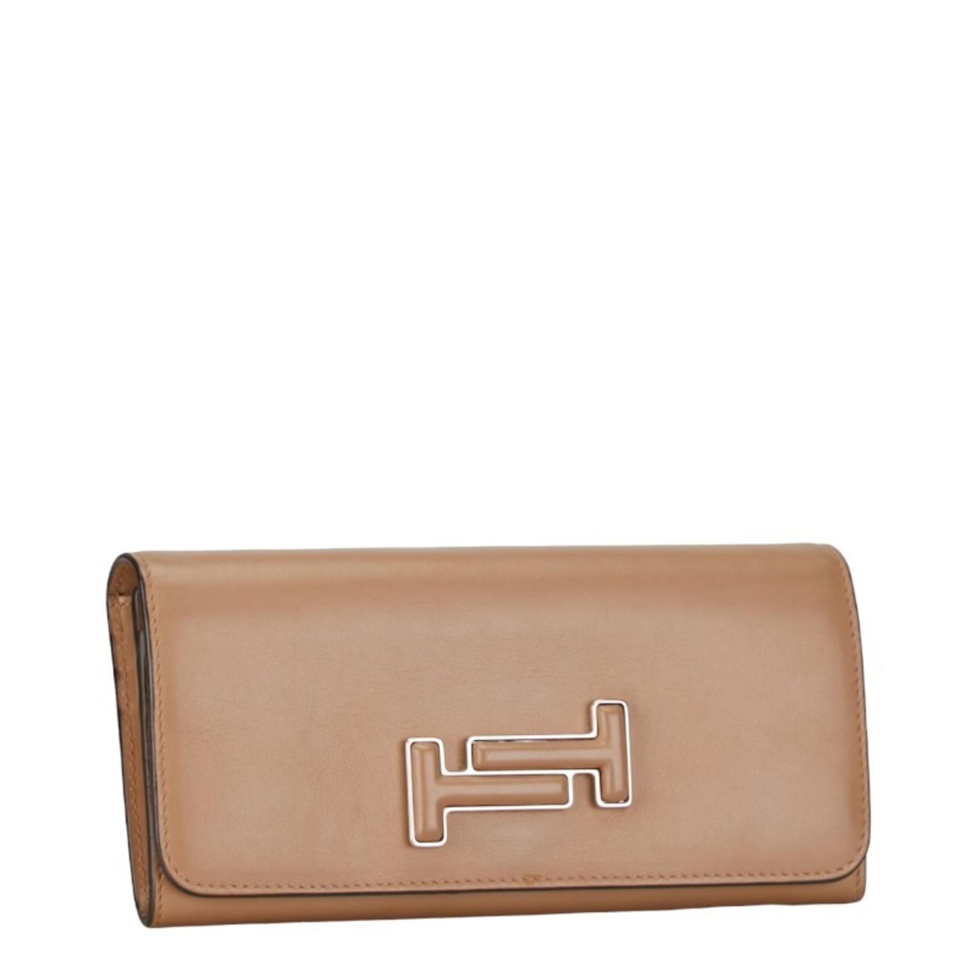 Tod's Long Wallet Beige Brown Leather Women's TOD'S