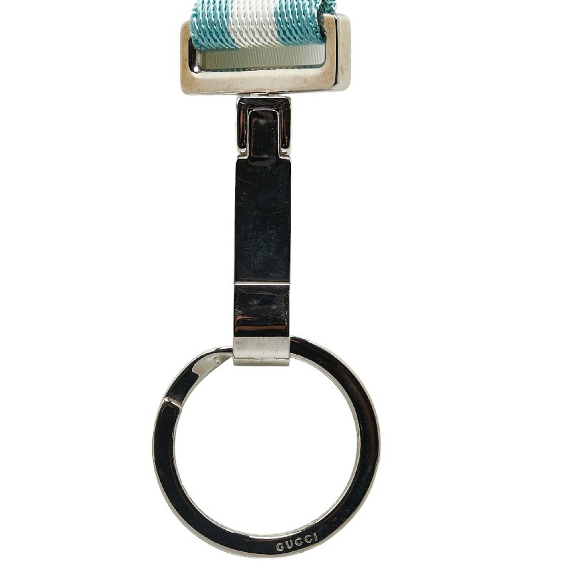 Gucci Key Ring Strap Silver Light Blue White Metal Canvas Women's GUCCI