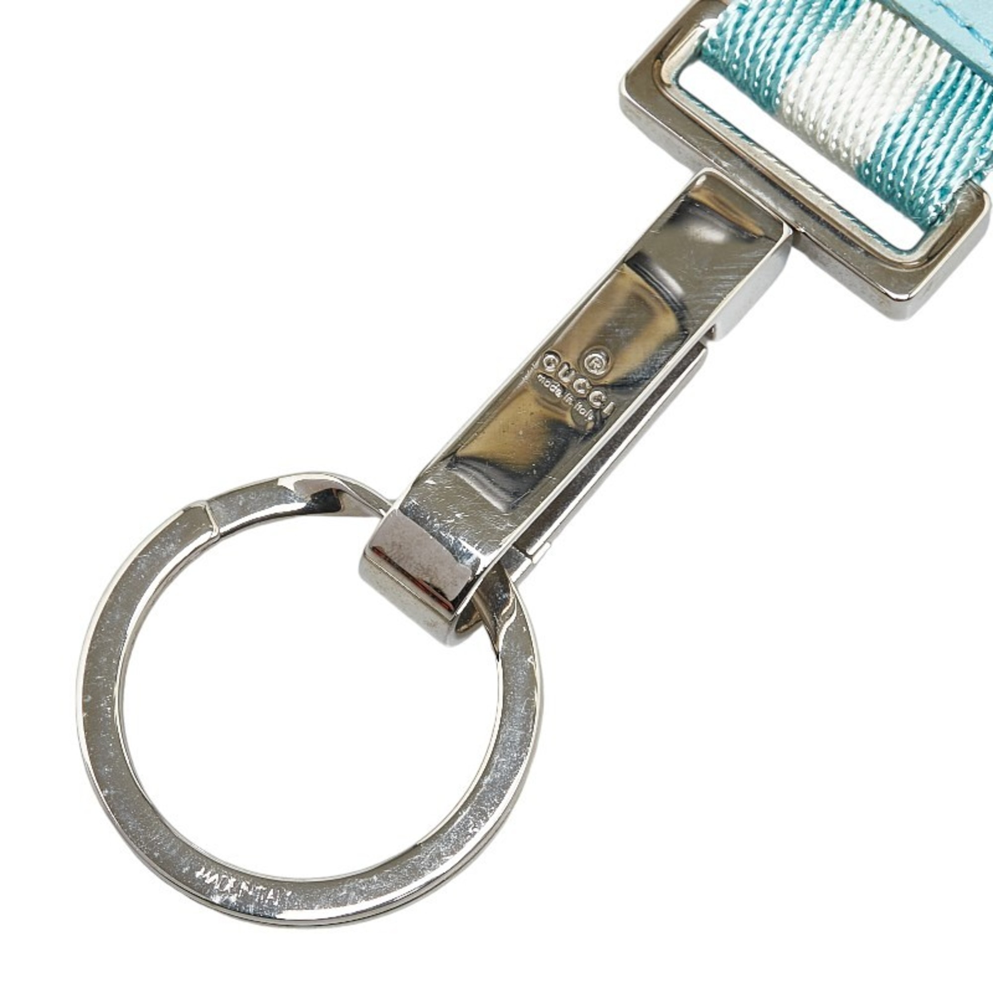 Gucci Key Ring Strap Silver Light Blue White Metal Canvas Women's GUCCI