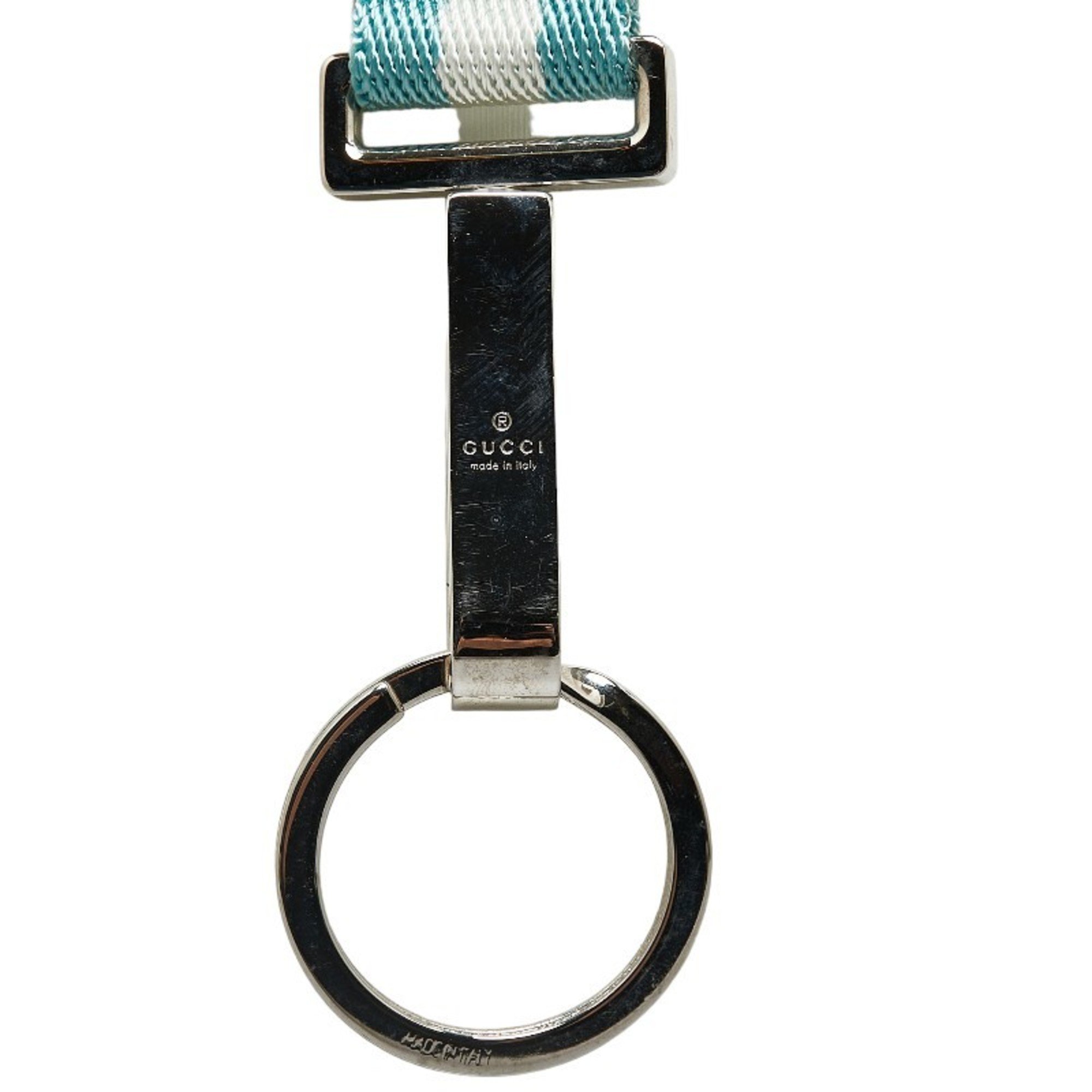 Gucci Key Ring Strap Silver Light Blue White Metal Canvas Women's GUCCI