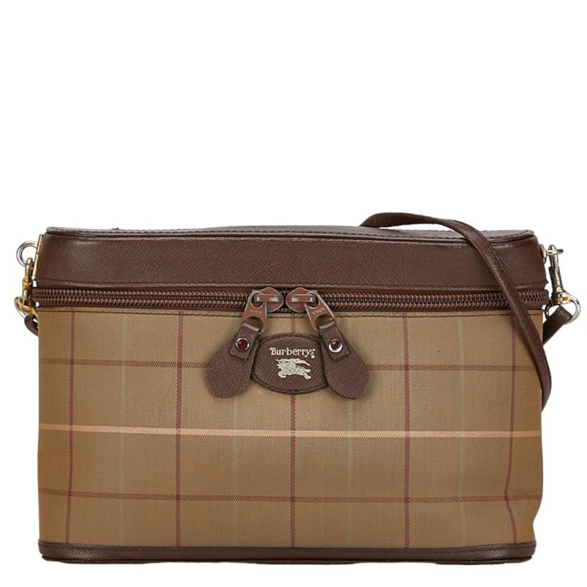 Burberry Check Shoulder Bag Khaki Brown Canvas Leather Women's BURBERRY