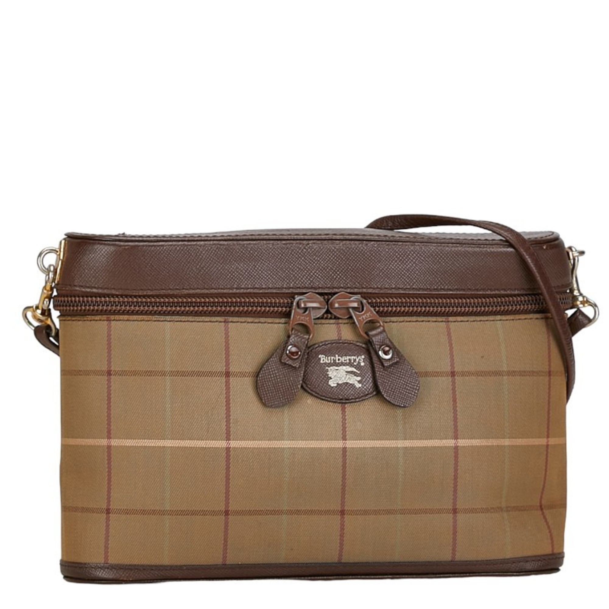 Burberry Check Shoulder Bag Khaki Brown Canvas Leather Women's BURBERRY