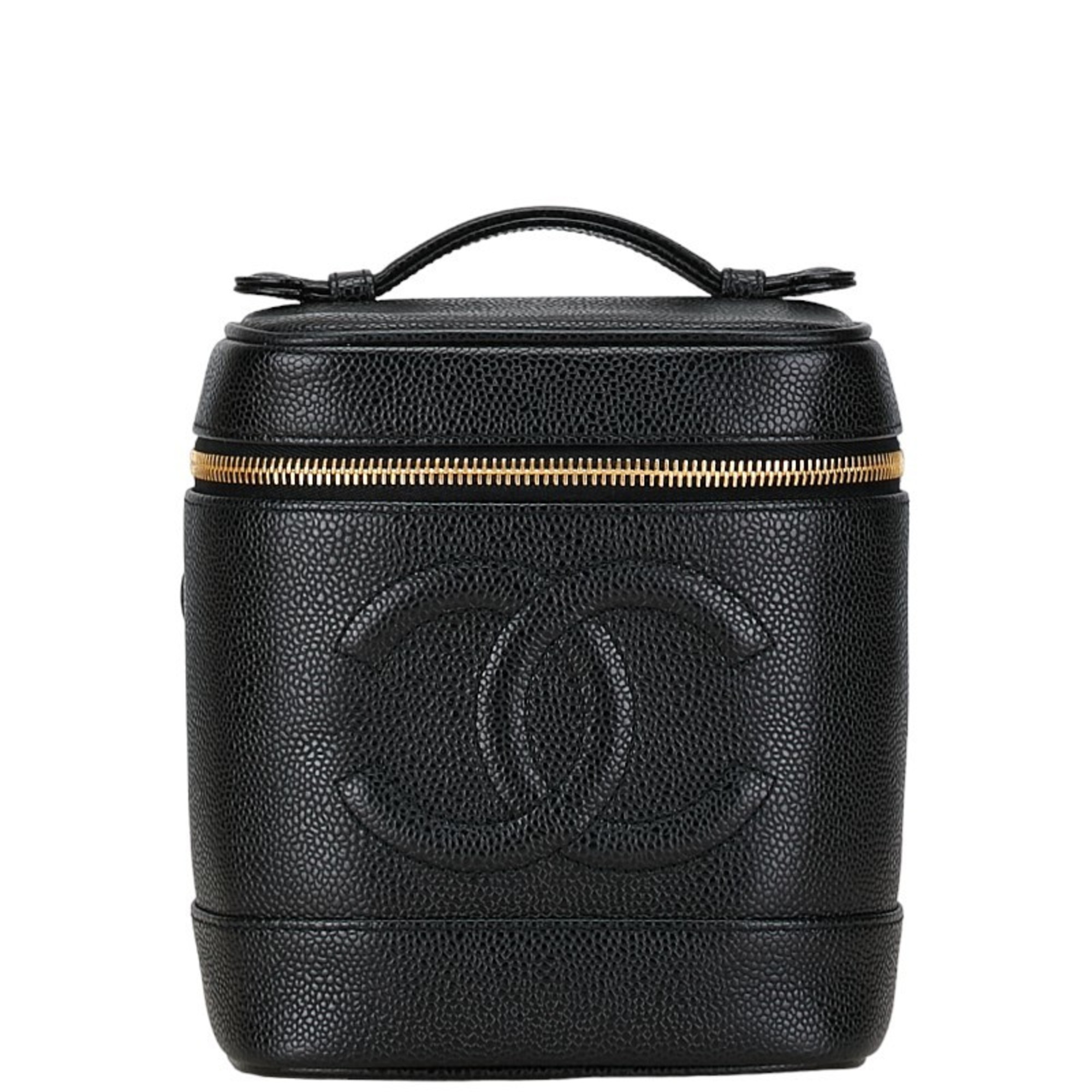 Chanel Coco Mark Handbag Vanity Bag Black Gold Caviar Skin Women's CHANEL