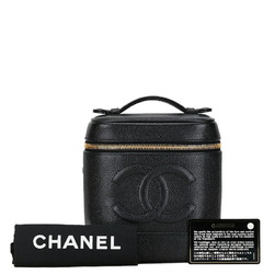 Chanel Coco Mark Handbag Vanity Bag Black Gold Caviar Skin Women's CHANEL