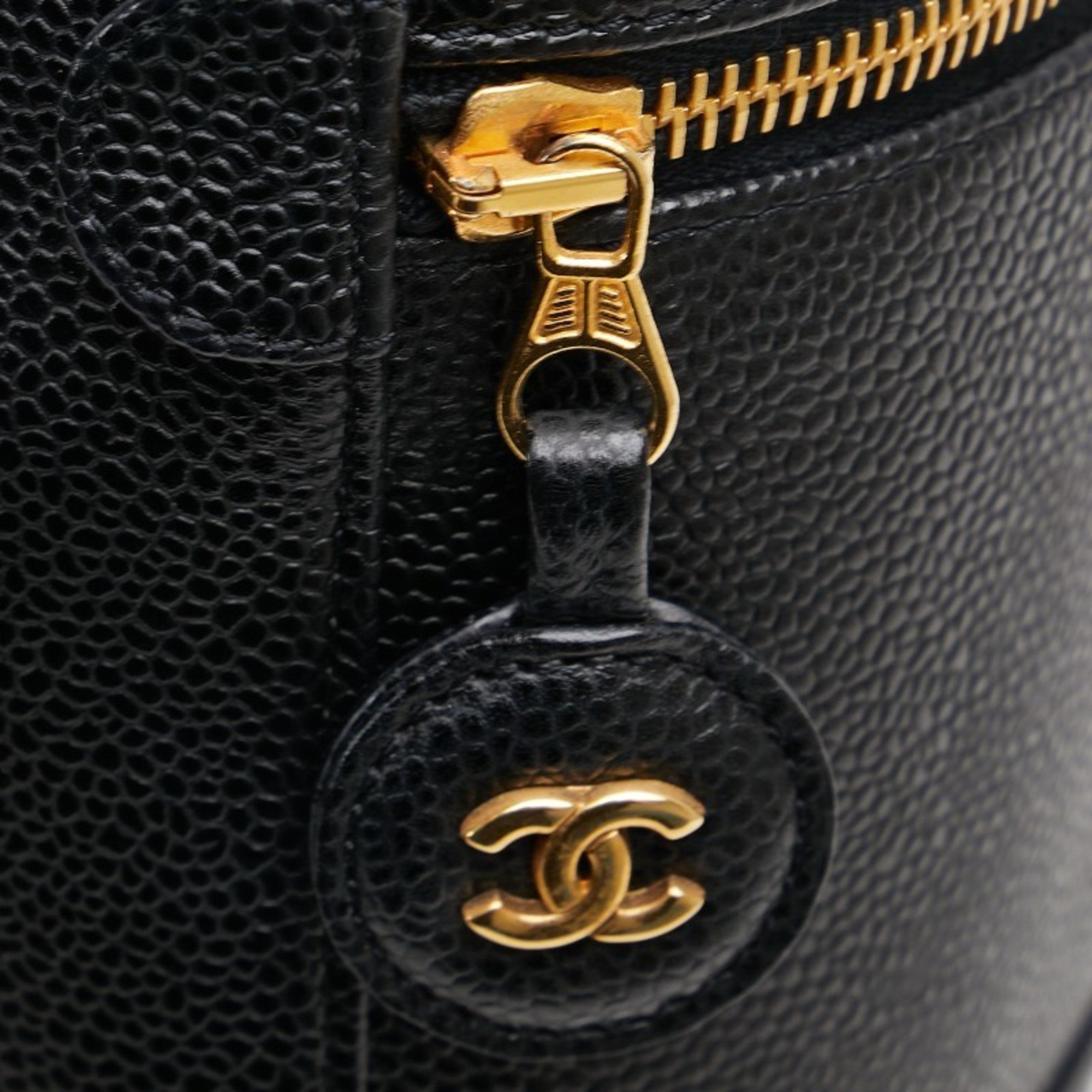 Chanel Coco Mark Handbag Vanity Bag Black Gold Caviar Skin Women's CHANEL