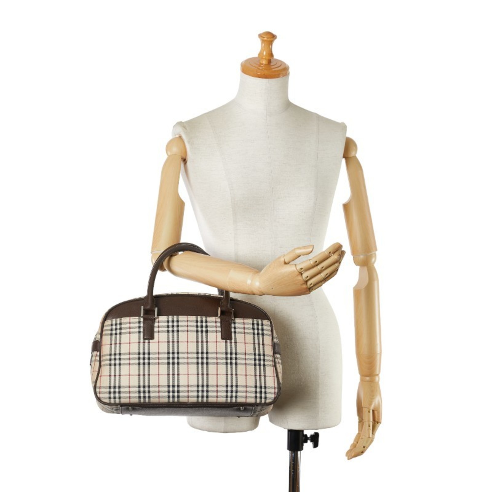 Burberry Nova Check Handbag Tote Bag Beige Brown Canvas Leather Women's BURBERRY