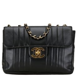 CHANEL Mademoiselle Coco Mark Double Flap Chain Shoulder Bag Black Lambskin Women's