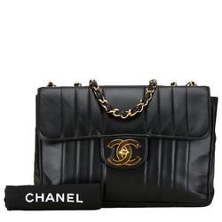 CHANEL Mademoiselle Coco Mark Double Flap Chain Shoulder Bag Black Lambskin Women's