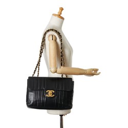 CHANEL Mademoiselle Coco Mark Double Flap Chain Shoulder Bag Black Lambskin Women's