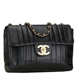 CHANEL Mademoiselle Coco Mark Double Flap Chain Shoulder Bag Black Lambskin Women's