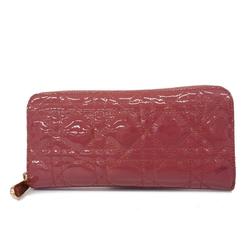 Christian Dior Long Wallet Cannage Enamel Rose Pink Women's