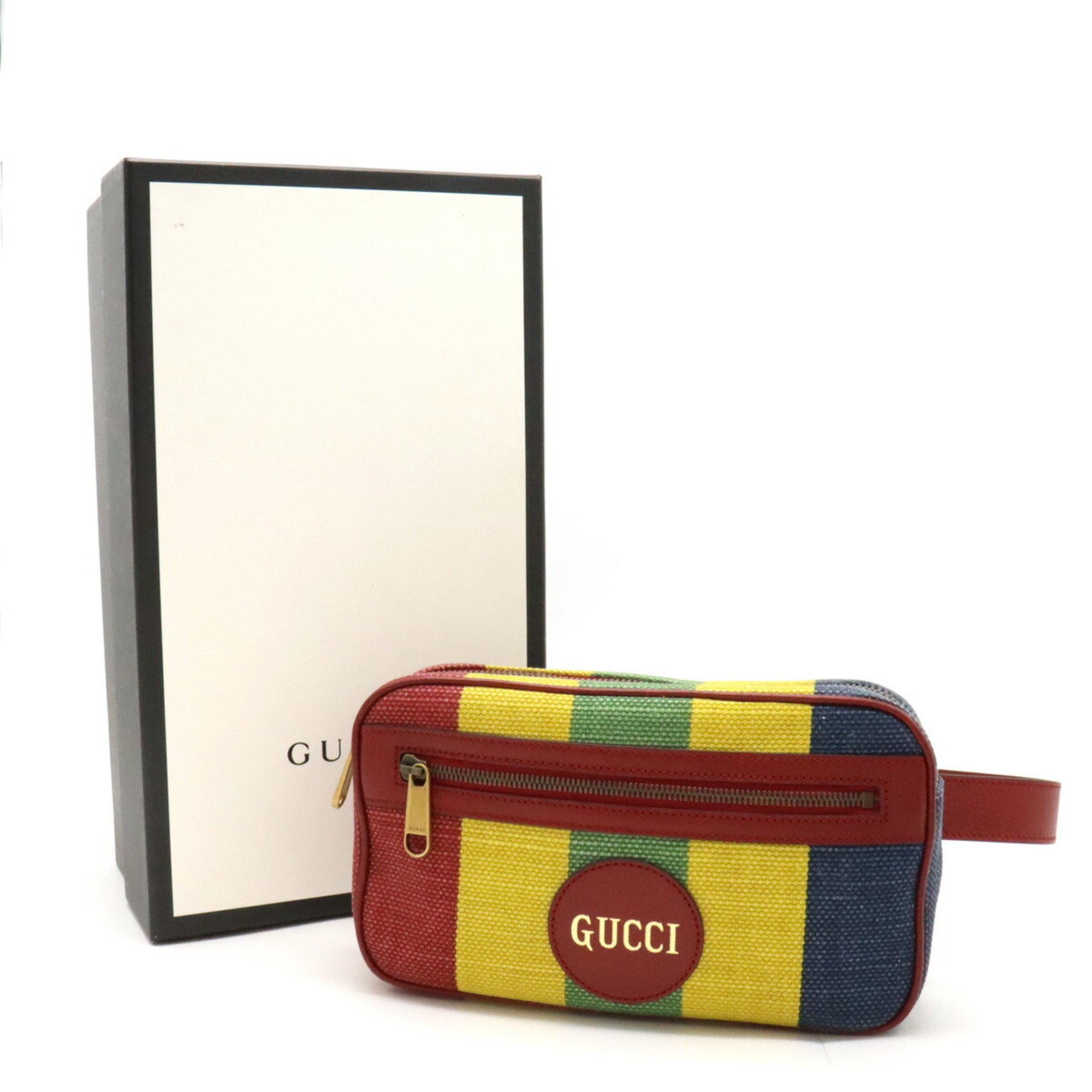 GUCCI Gucci Baiadera Stripe Body Bag Waist Second Canvas Leather Red Yellow Blue 625895