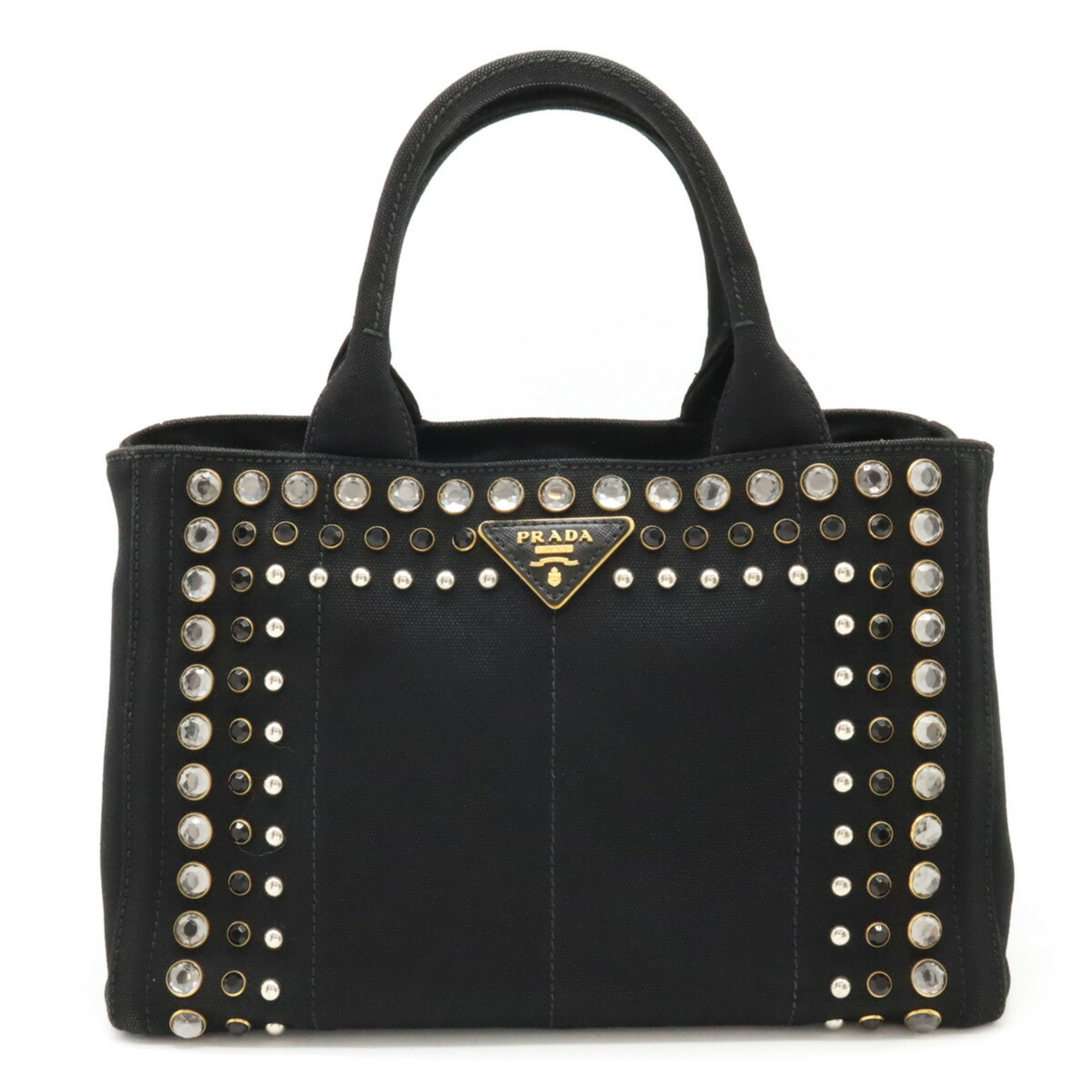 PRADA CANAPA Tote Bag Beaded Studs Canvas NERO Black Purchased at a domestic boutique 1BG439