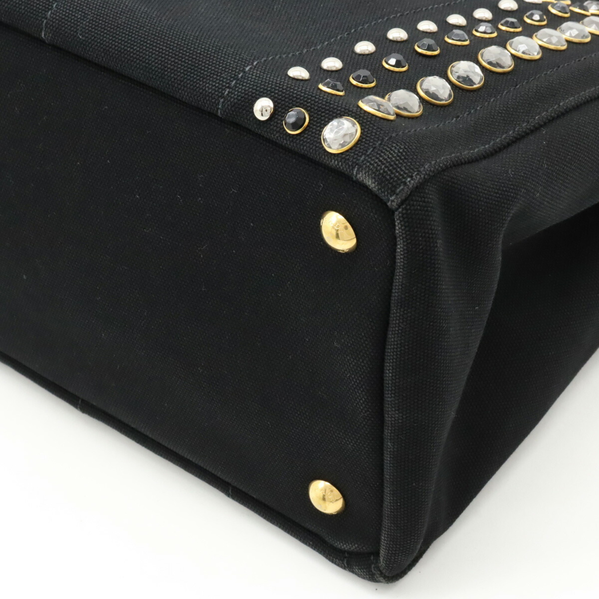 PRADA CANAPA Tote Bag Beaded Studs Canvas NERO Black Purchased at a domestic boutique 1BG439