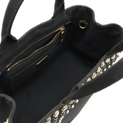 PRADA CANAPA Tote Bag Beaded Studs Canvas NERO Black Purchased at a domestic boutique 1BG439