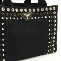 PRADA CANAPA Tote Bag Beaded Studs Canvas NERO Black Purchased at a domestic boutique 1BG439