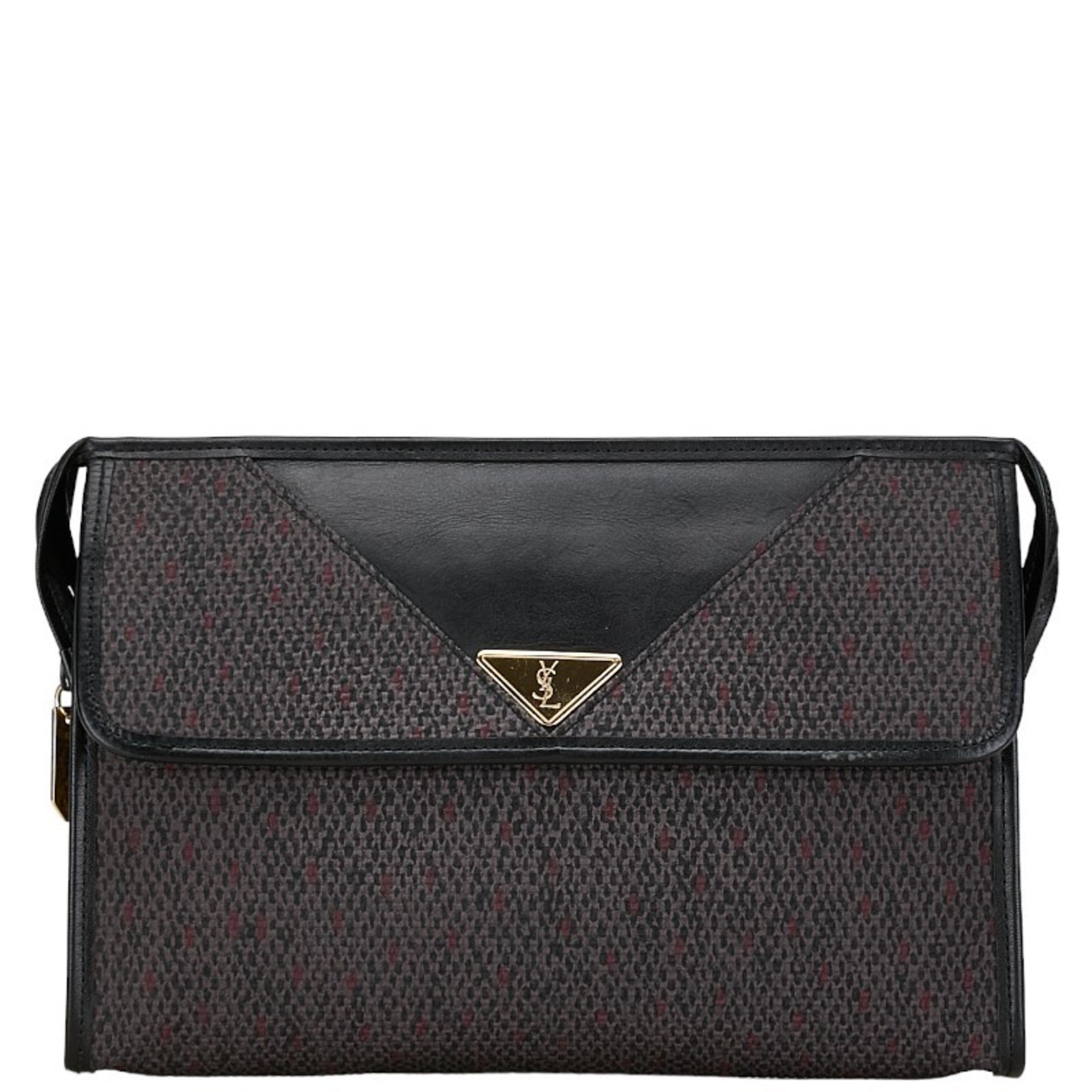 Saint Laurent Second Bag Clutch Black Purple Tweed Leather Women's SAINT LAURENT