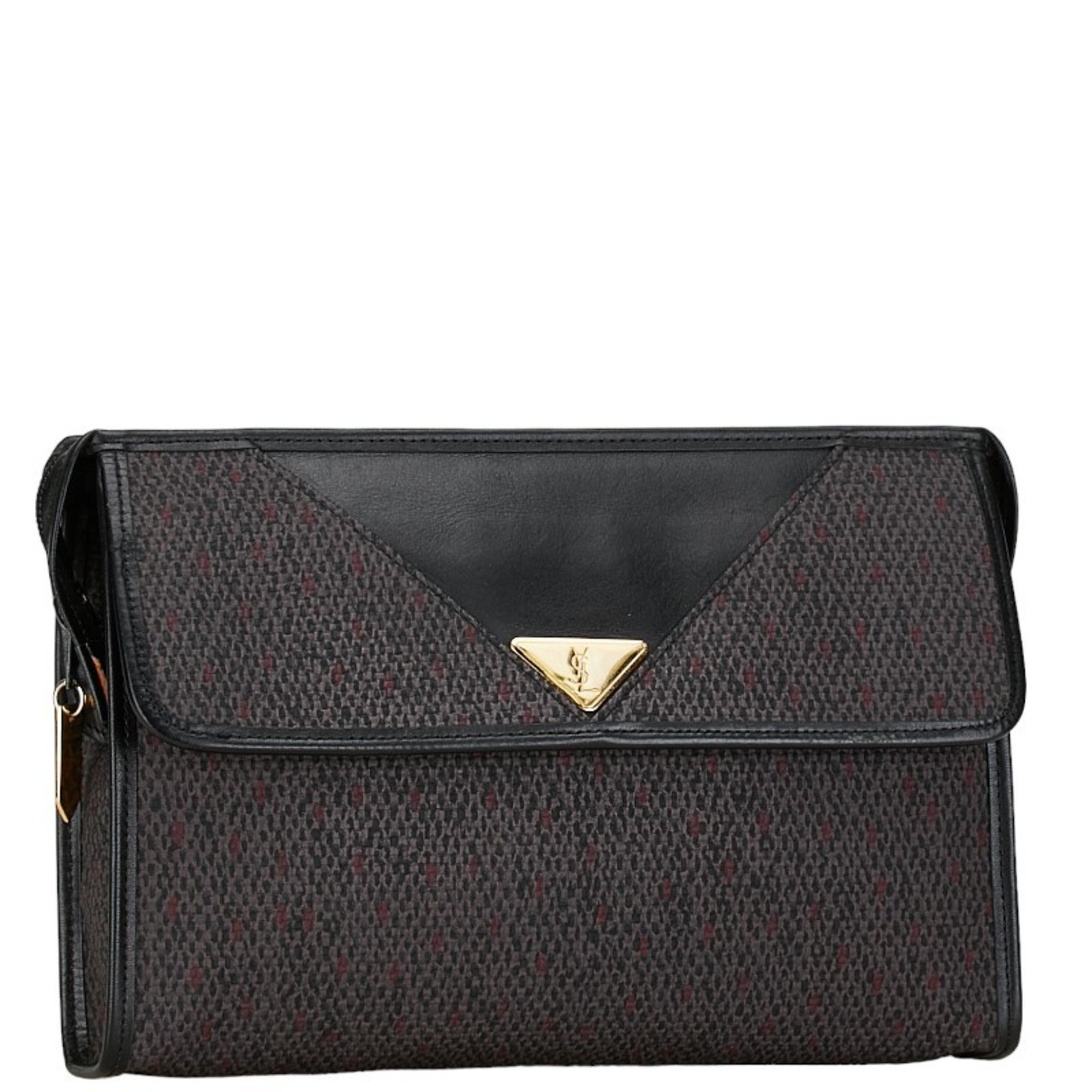 Saint Laurent Second Bag Clutch Black Purple Tweed Leather Women's SAINT LAURENT