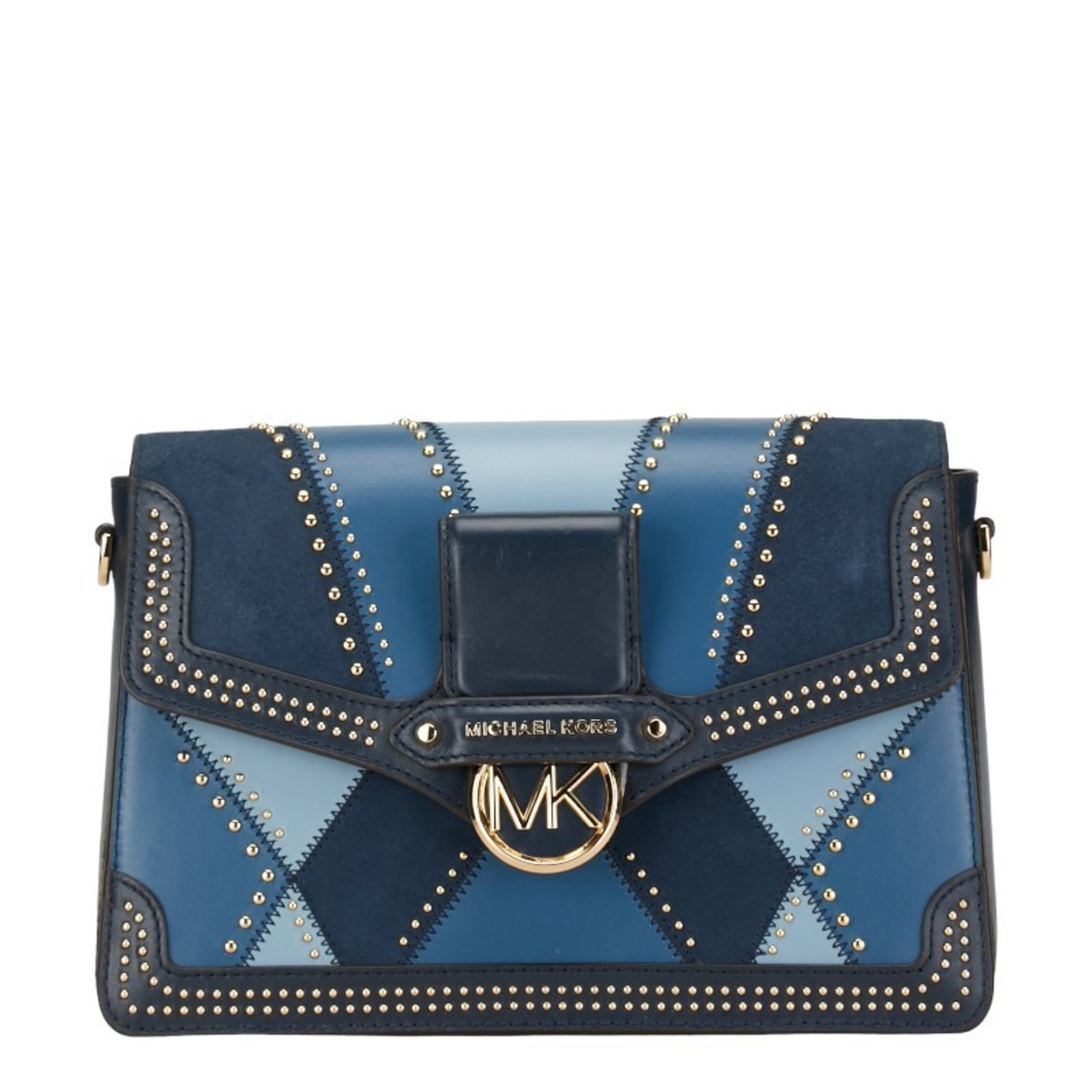 Michael Kors Studded Shoulder Bag Blue Leather Women's