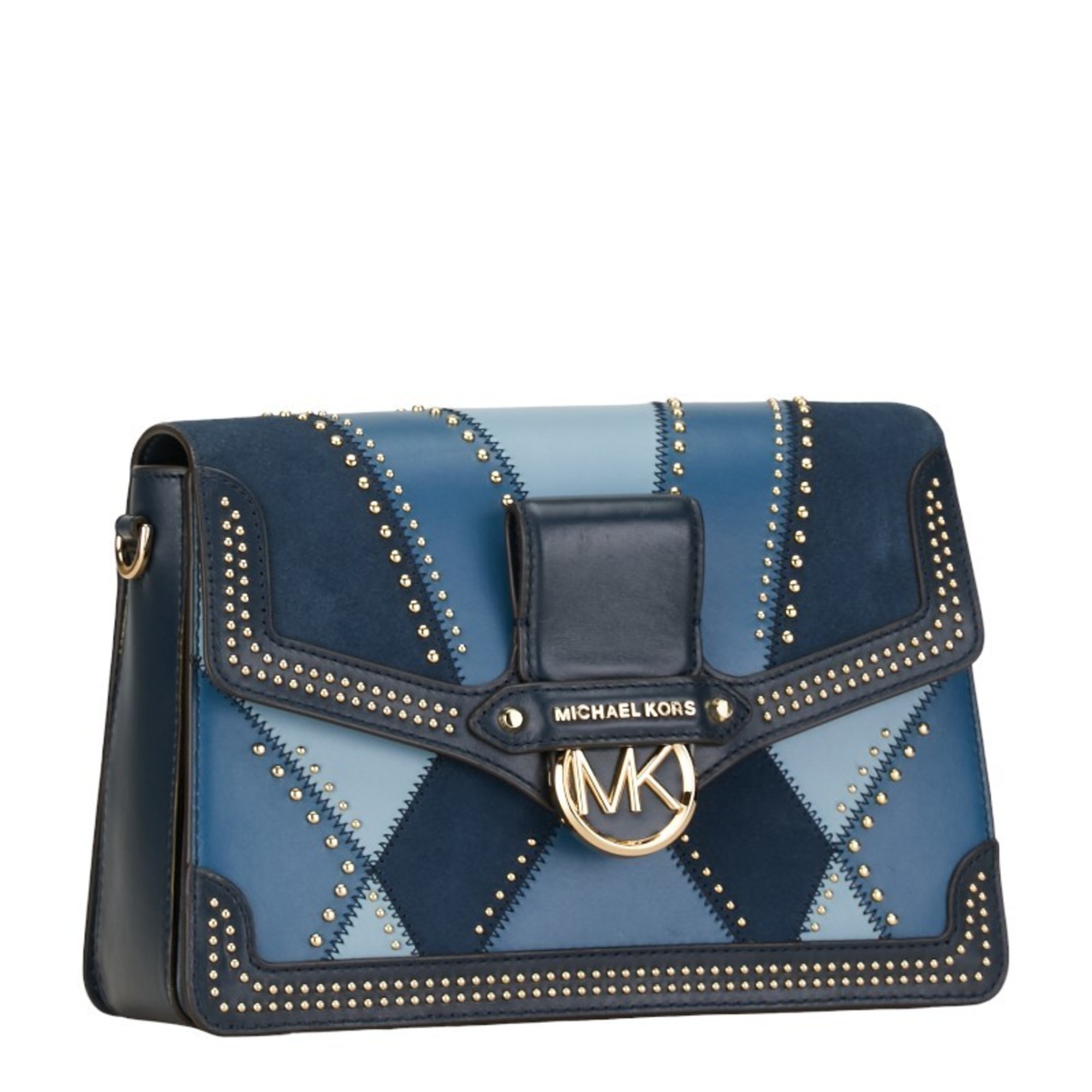 Michael Kors Studded Shoulder Bag Blue Leather Women's