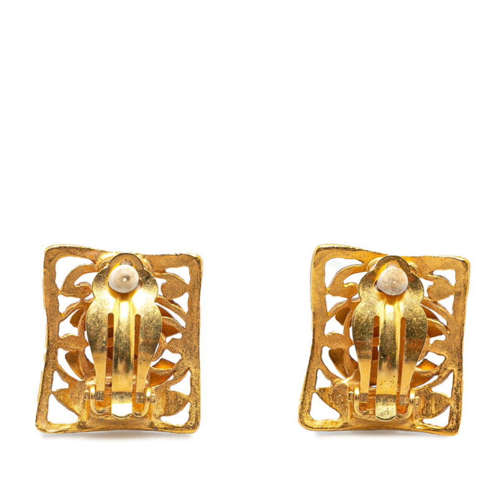 Chanel Coco Mark Square Earrings Gold Plated Women's CHANEL