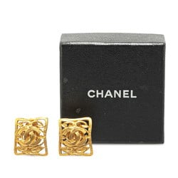 Chanel Coco Mark Square Earrings Gold Plated Women's CHANEL