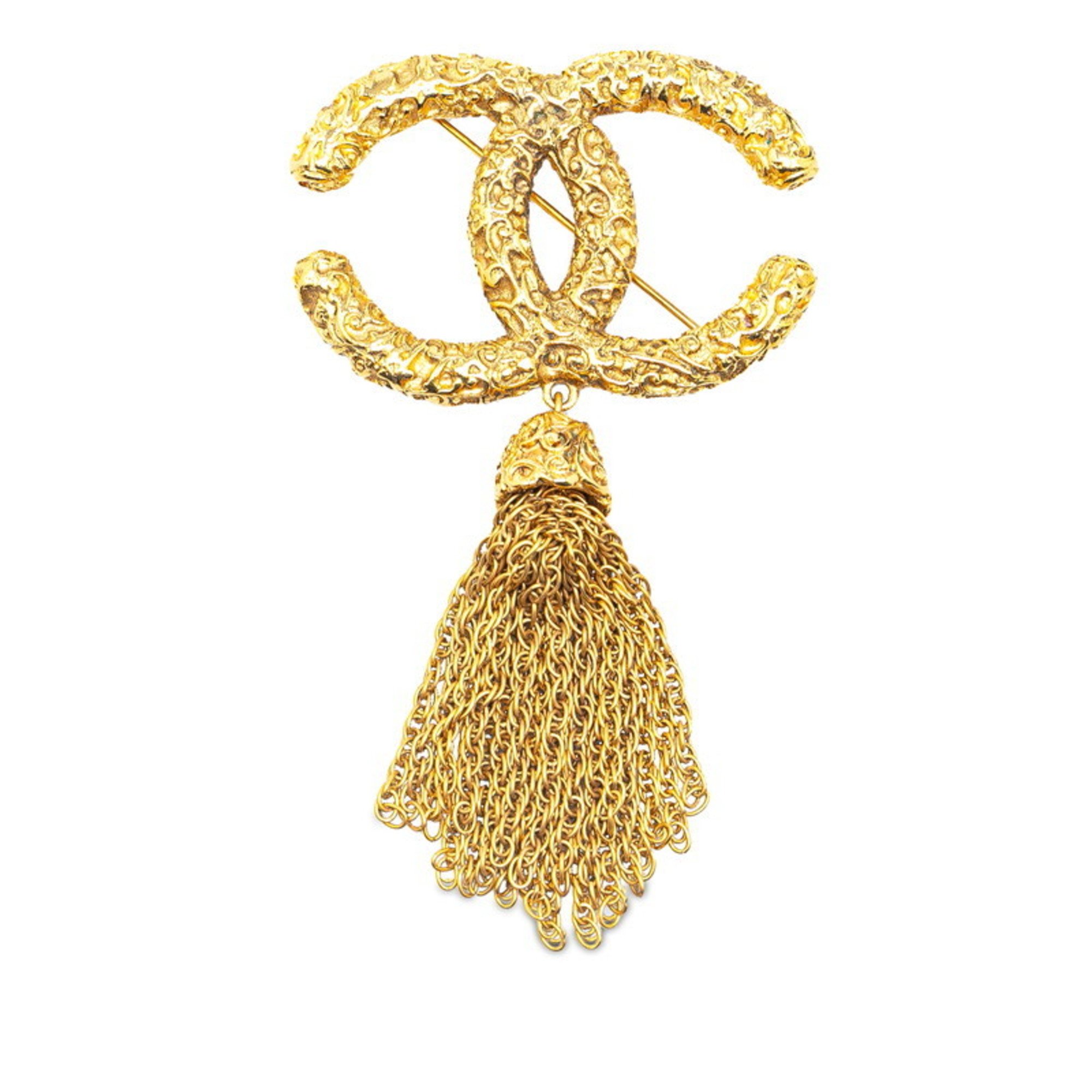 Chanel Coco Mark Lava Tassel Brooch Gold Plated Women's CHANEL