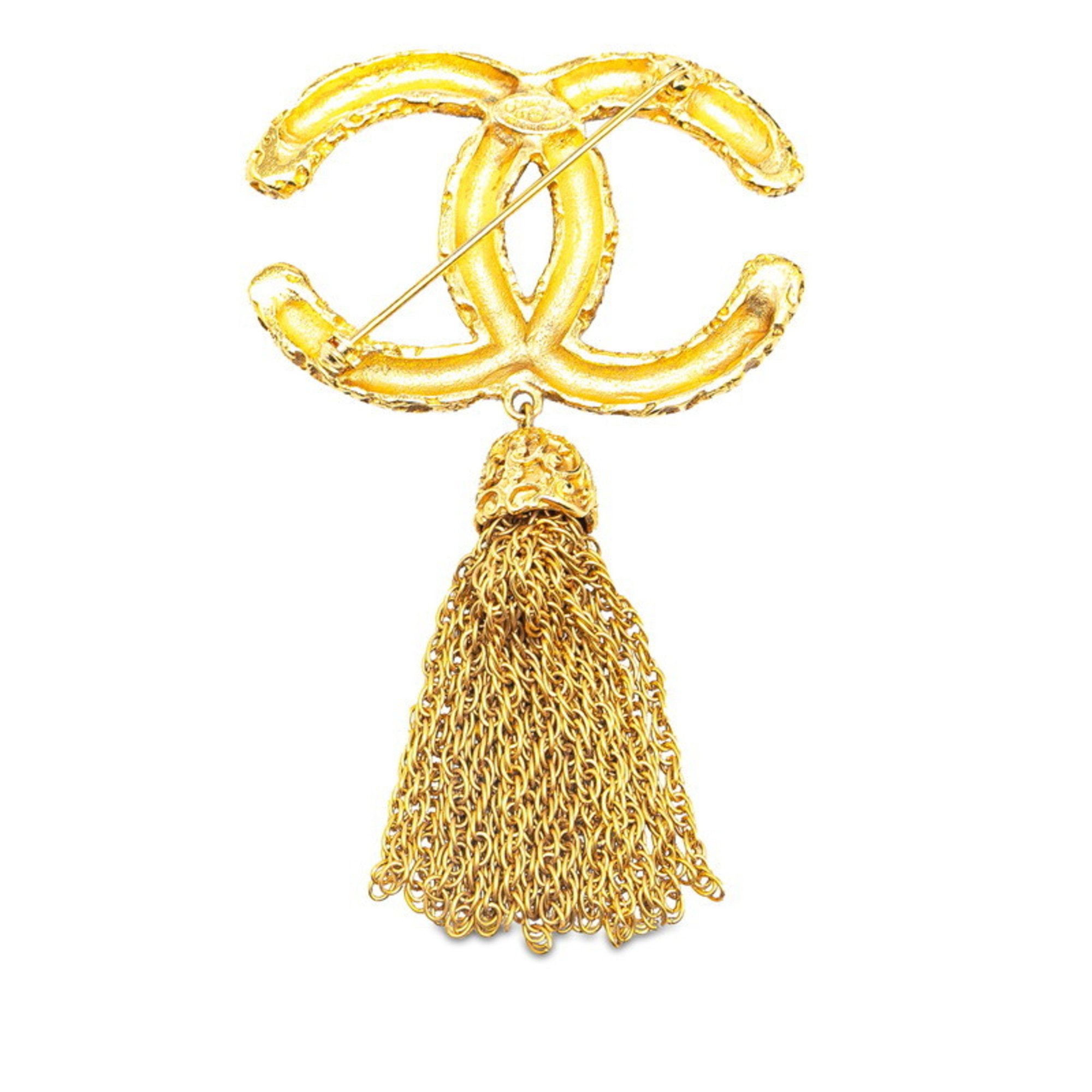 Chanel Coco Mark Lava Tassel Brooch Gold Plated Women's CHANEL