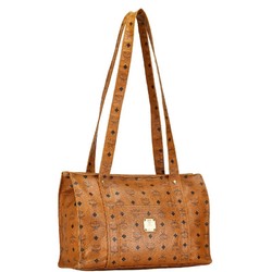 MCM Visetos Glam Shoulder Bag Tote Brown PVC Leather Women's