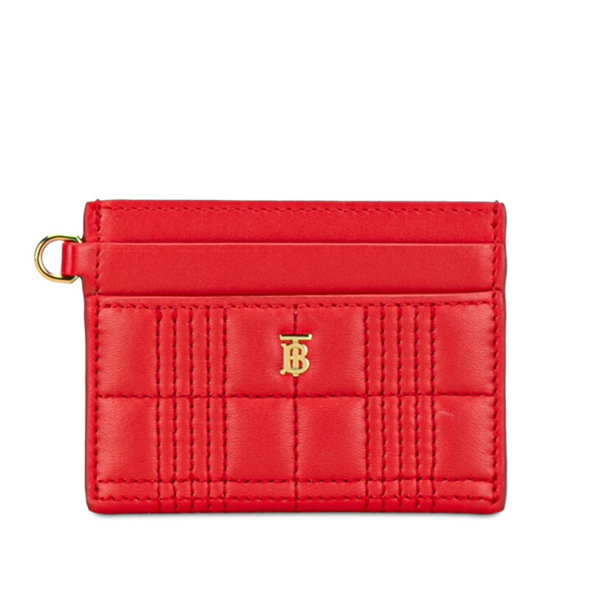 Burberry TB Monogram Quilted Card Case Red Gold Leather Women's BURBERRY