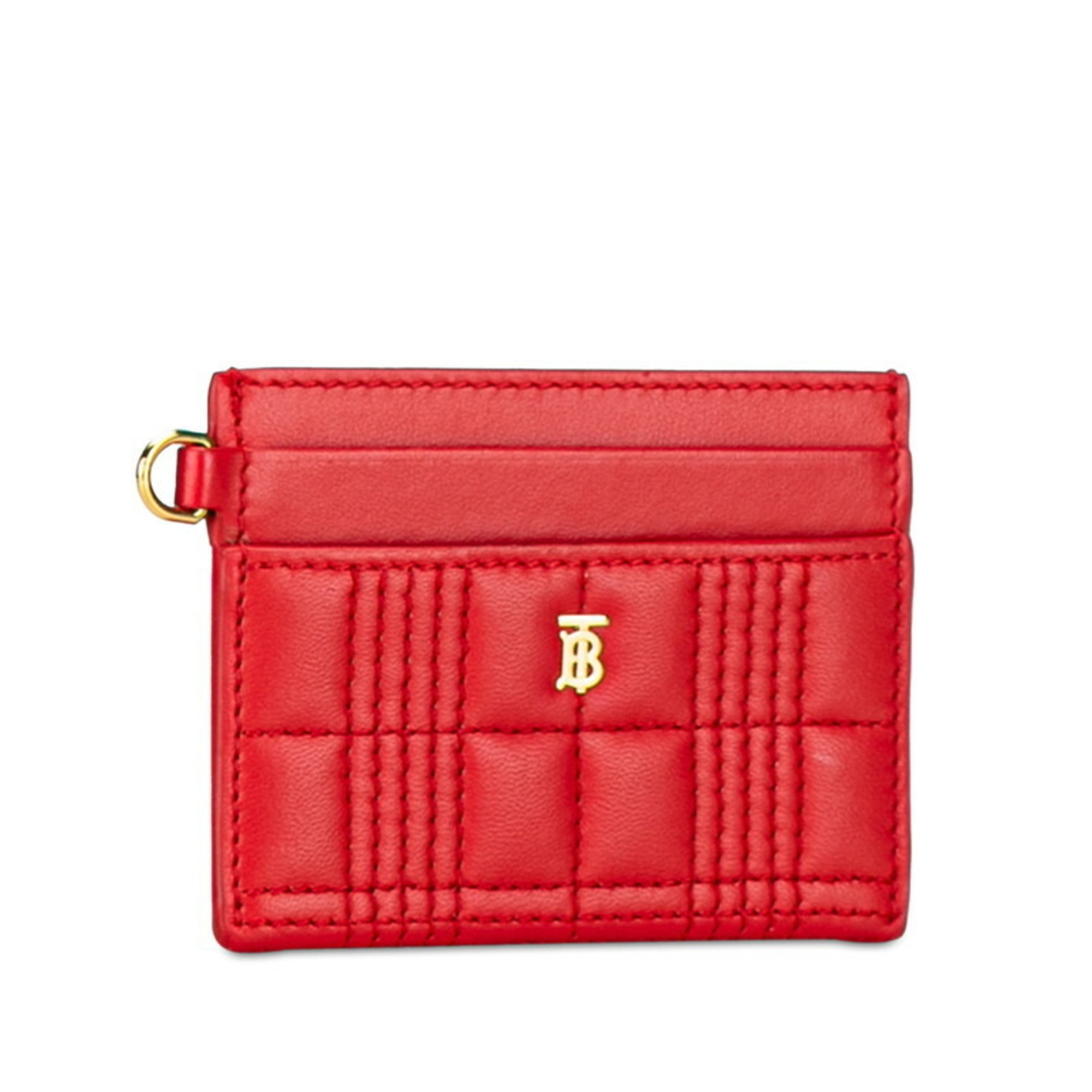 Burberry TB Monogram Quilted Card Case Red Gold Leather Women's BURBERRY