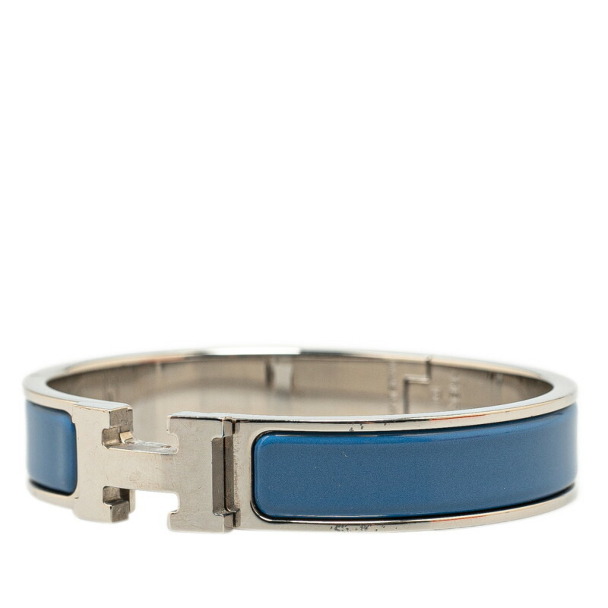 Hermes Click-Clack H PM Bangle Silver Blue Metal Women's HERMES