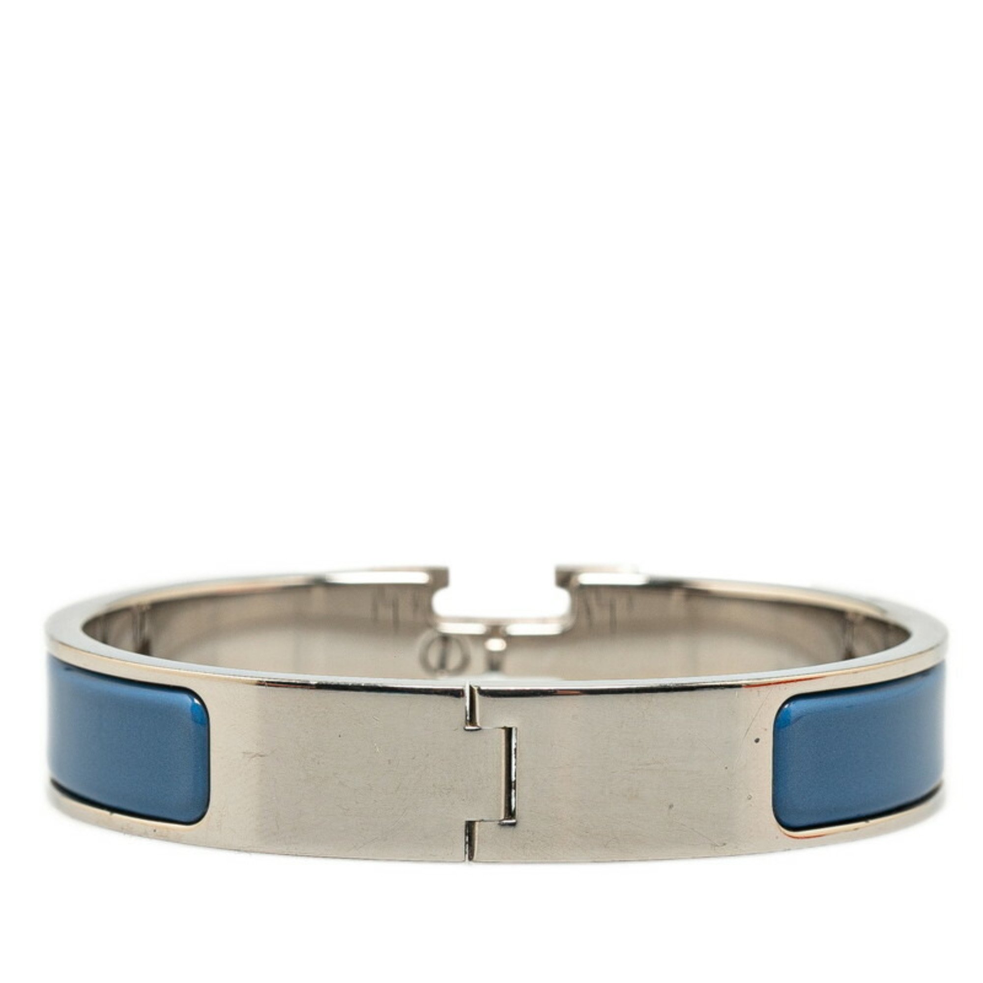 Hermes Click-Clack H PM Bangle Silver Blue Metal Women's HERMES