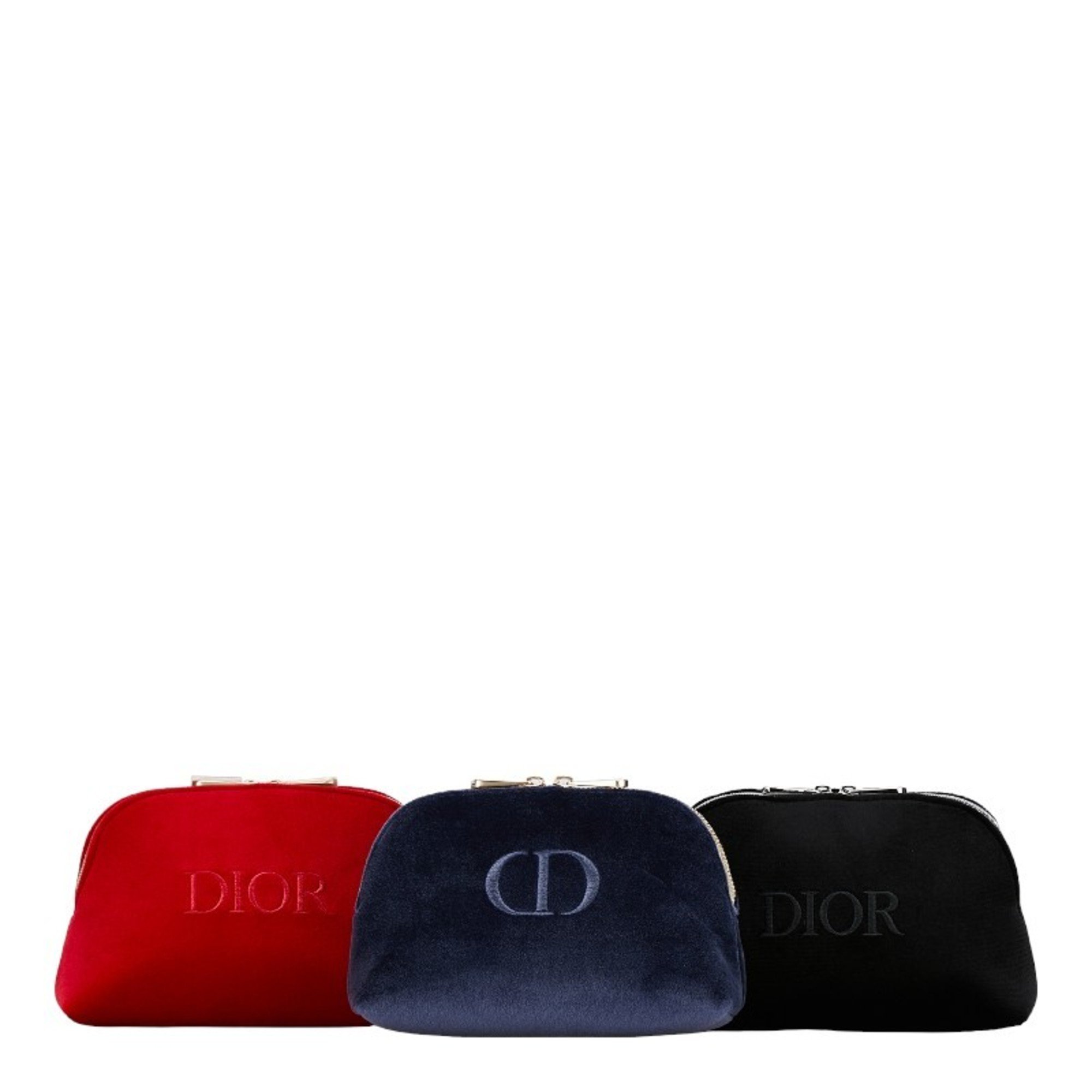 Christian Dior Dior pouch set of 3, navy, black, red, velour, women's,