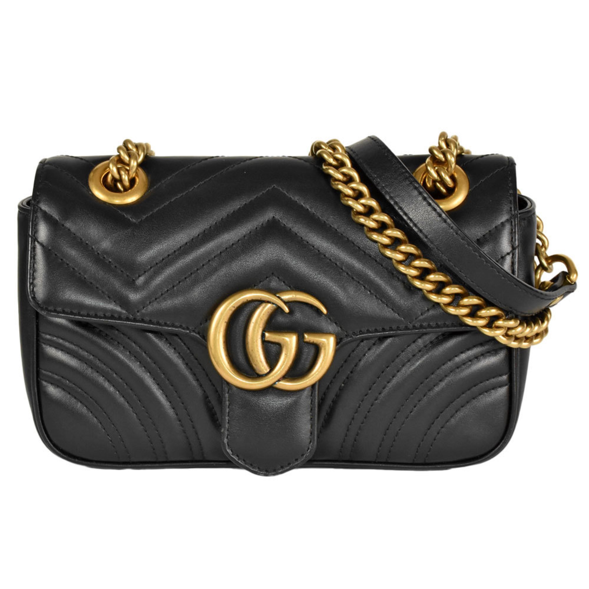 GUCCI GG Marmont Quilted Bag Shoulder Leather 446744 Black Women s eLADY Globazone