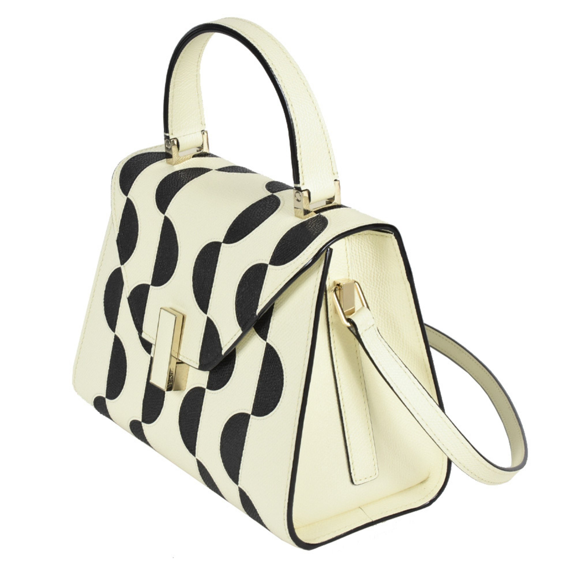 Valextra Iside Pop Handbag Leather White Black Women's