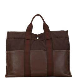 Hermes Fruit MM Tote Bag Handbag Brown Leather Canvas Women's HERMES