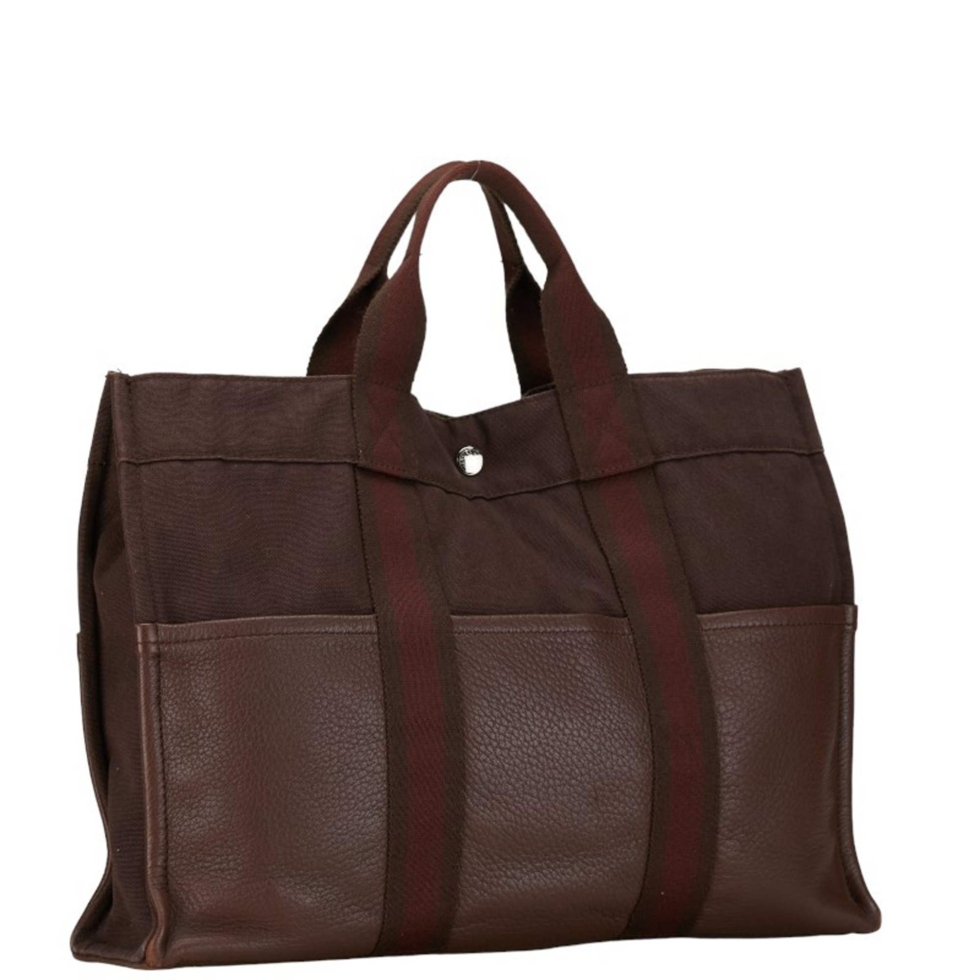 Hermes Fruit MM Tote Bag Handbag Brown Leather Canvas Women's HERMES