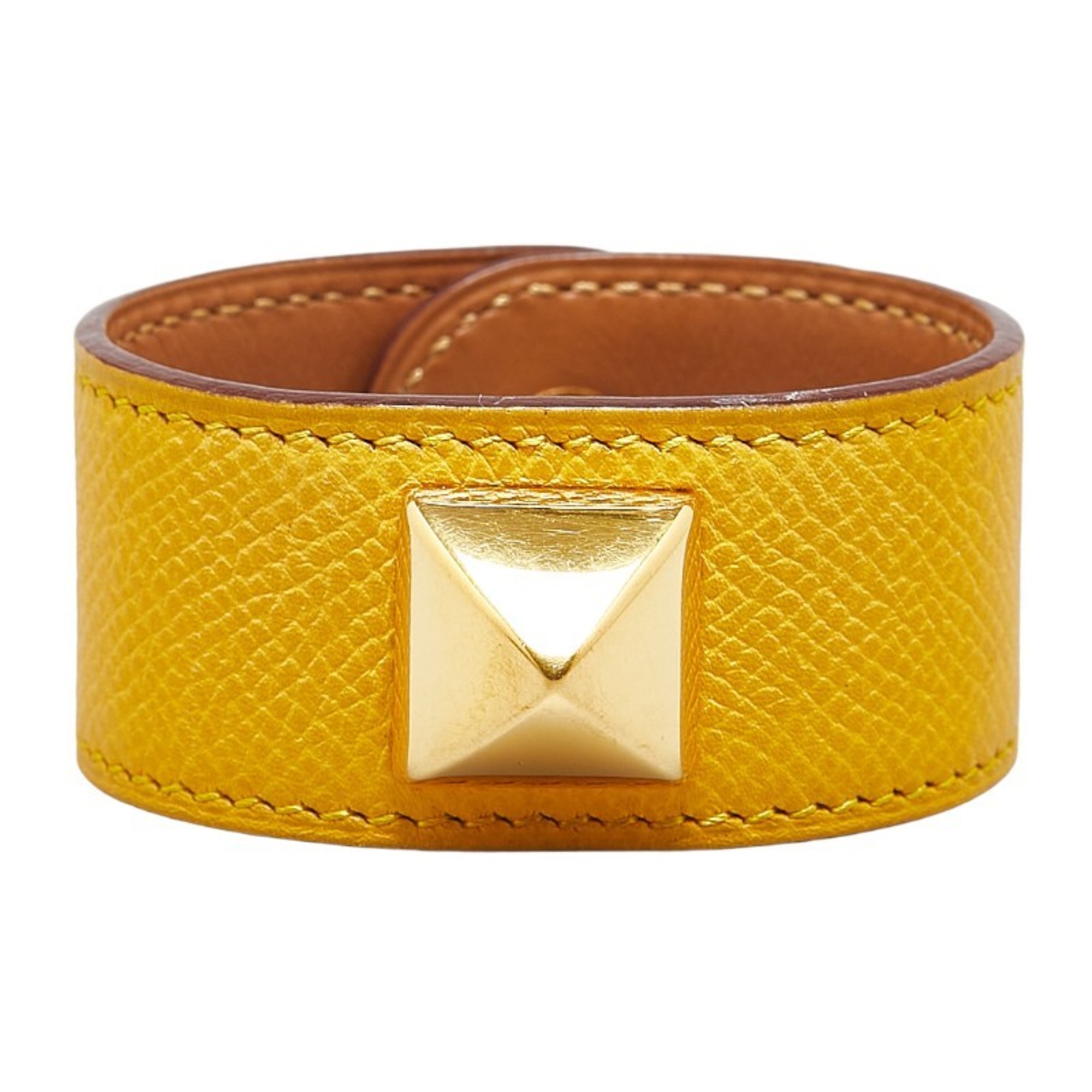 Hermes Medor Bracelet Bangle Yellow Gold Leather Plated Women's HERMES