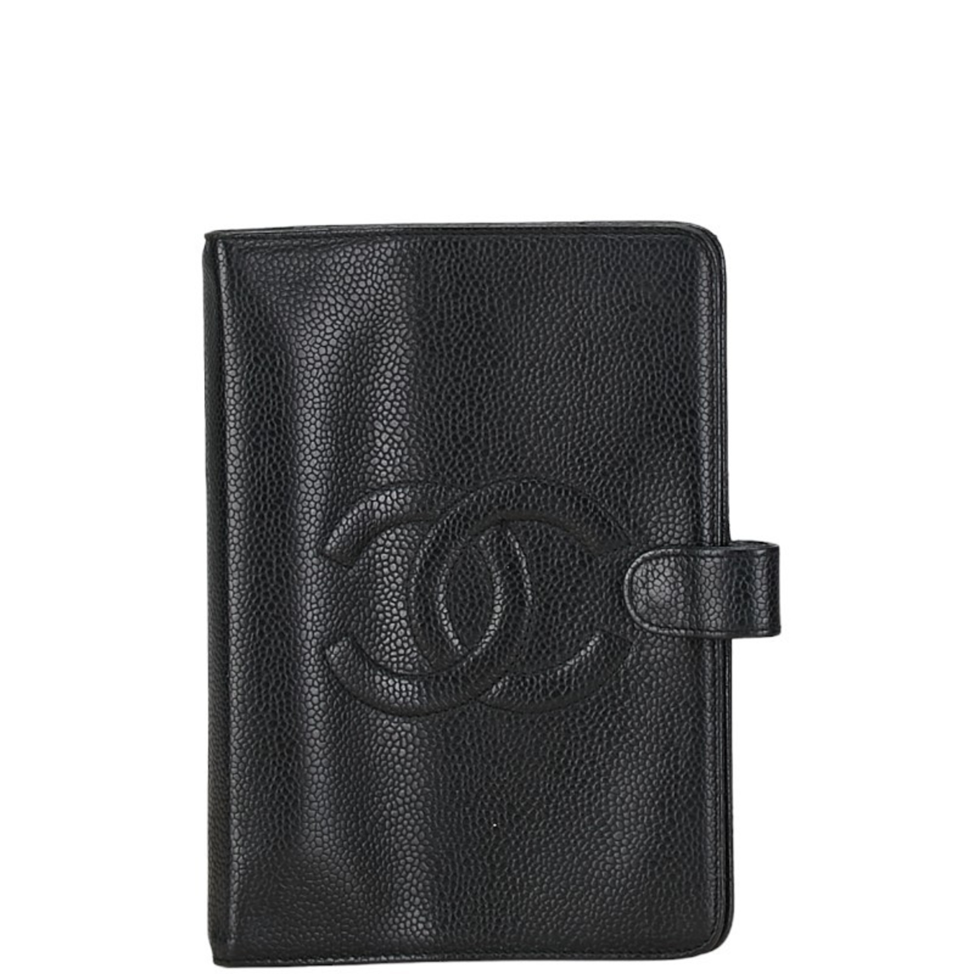 CHANEL Coco Mark Notebook Cover Agenda Black Caviar Skin Women's