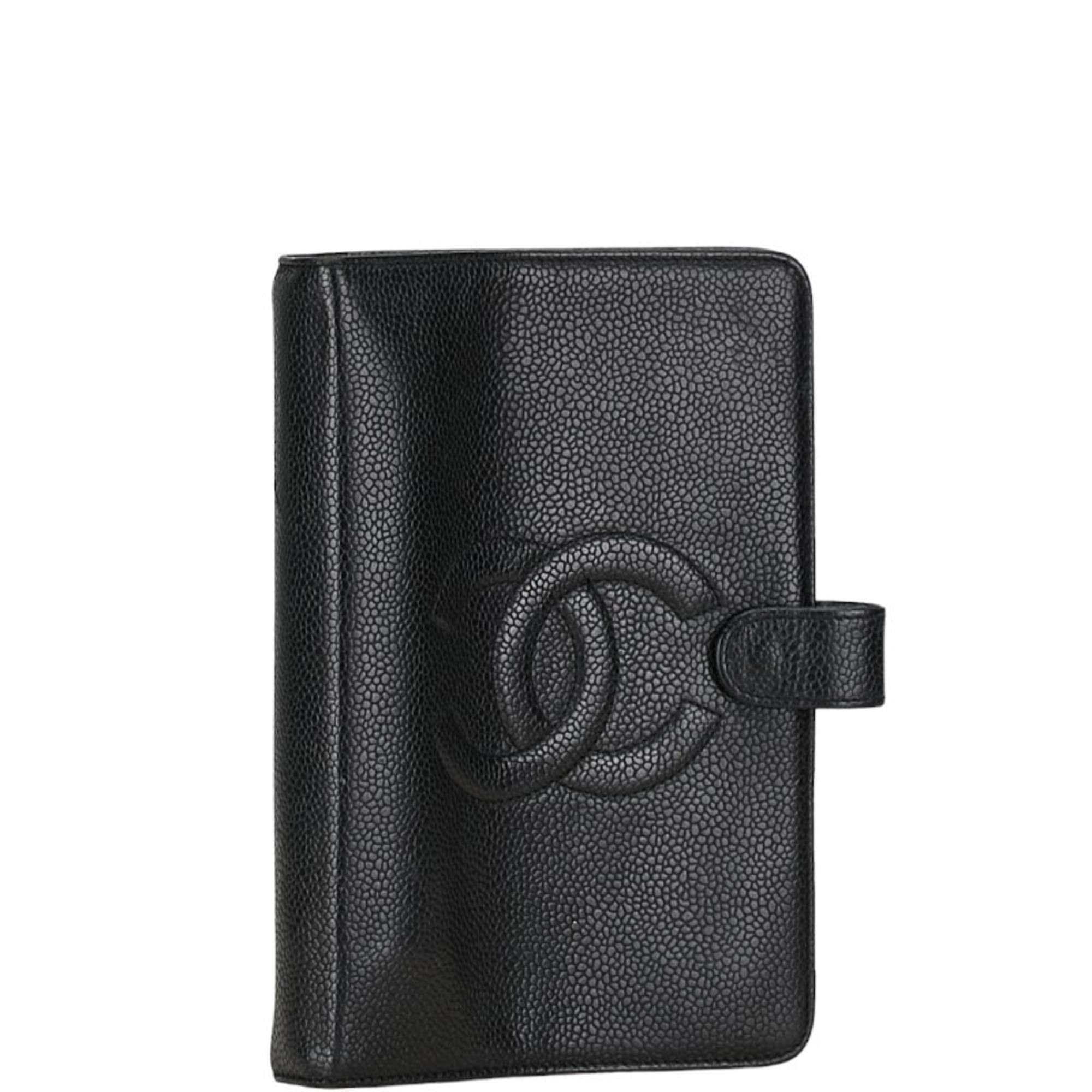 CHANEL Coco Mark Notebook Cover Agenda Black Caviar Skin Women's