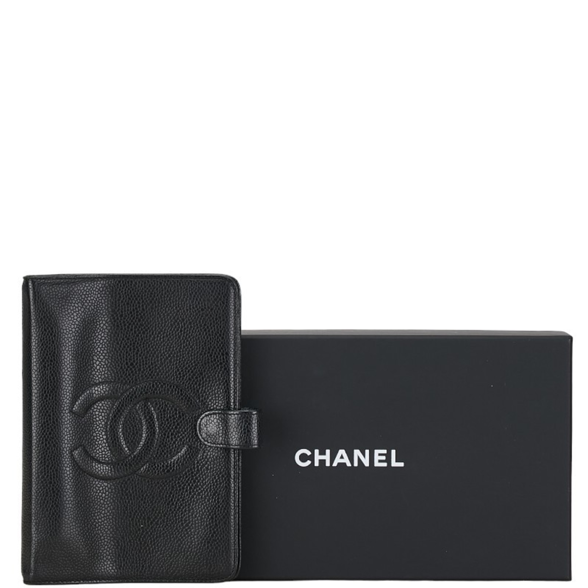 CHANEL Coco Mark Notebook Cover Agenda Black Caviar Skin Women's