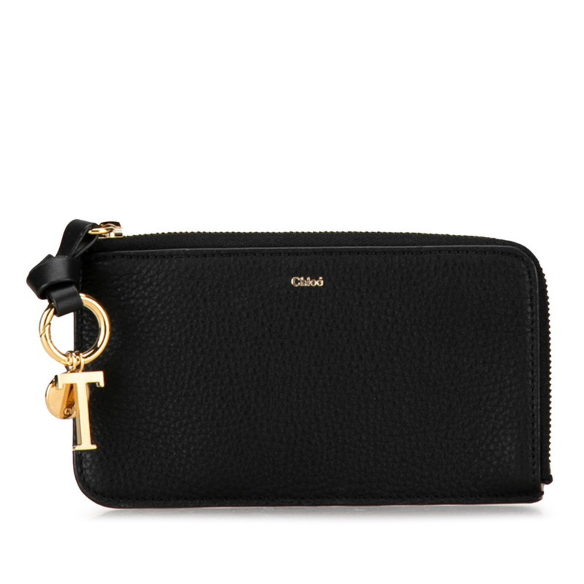 Chloé Chloe Coin Case Purse Black Gold Leather Women's