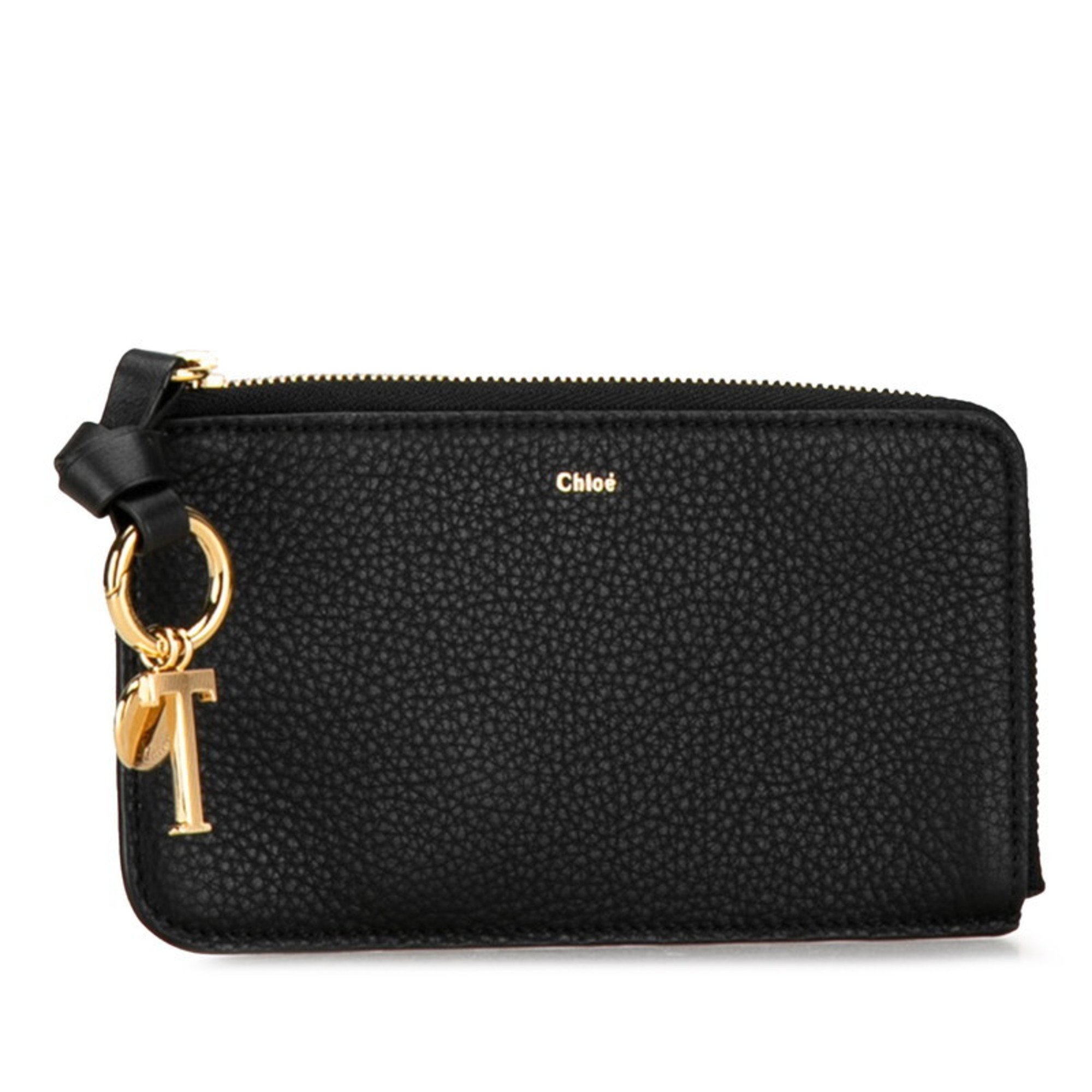 Chloé Chloe Coin Case Purse Black Gold Leather Women's