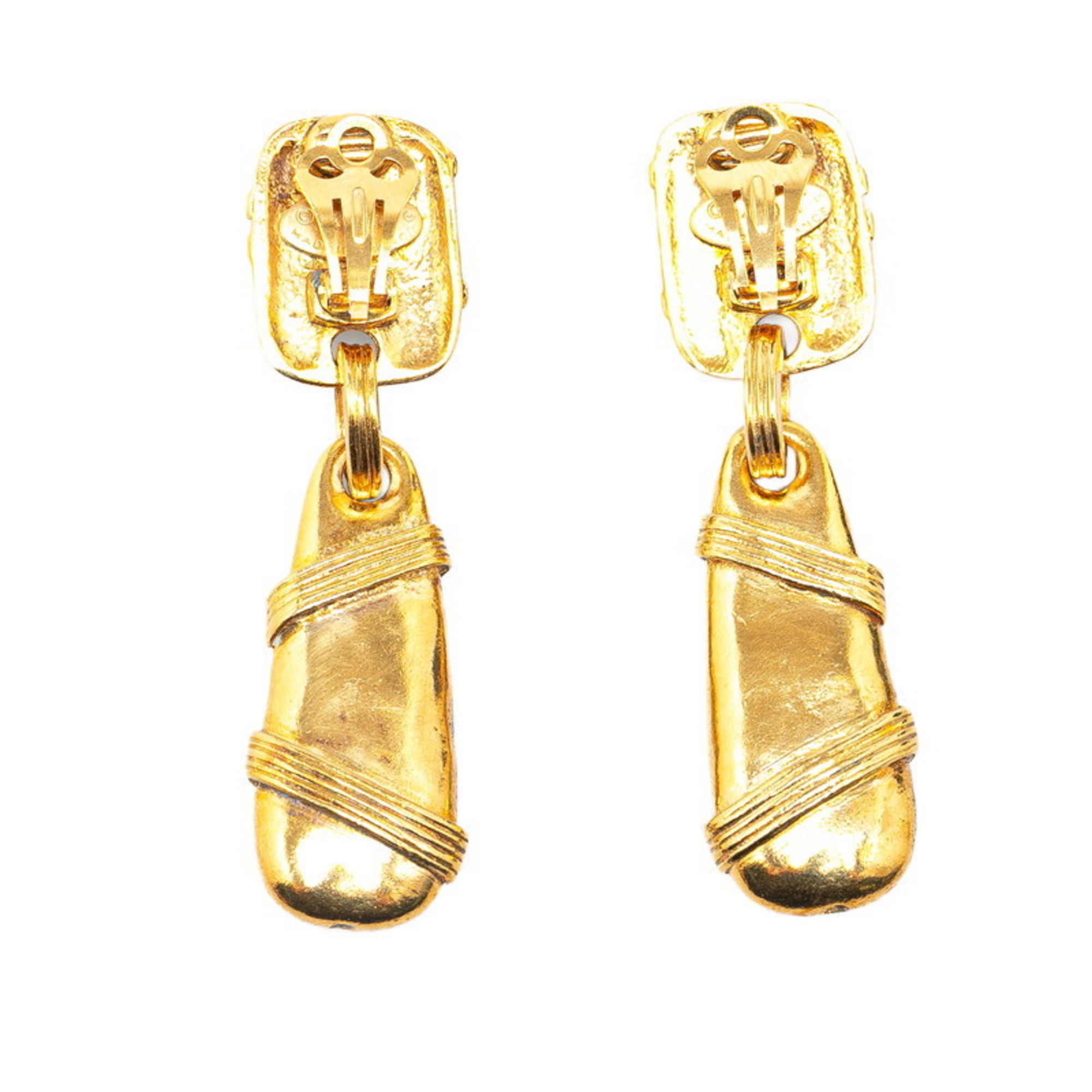 Chanel Coco Mark Swing Earrings Gold Plated Women's CHANEL