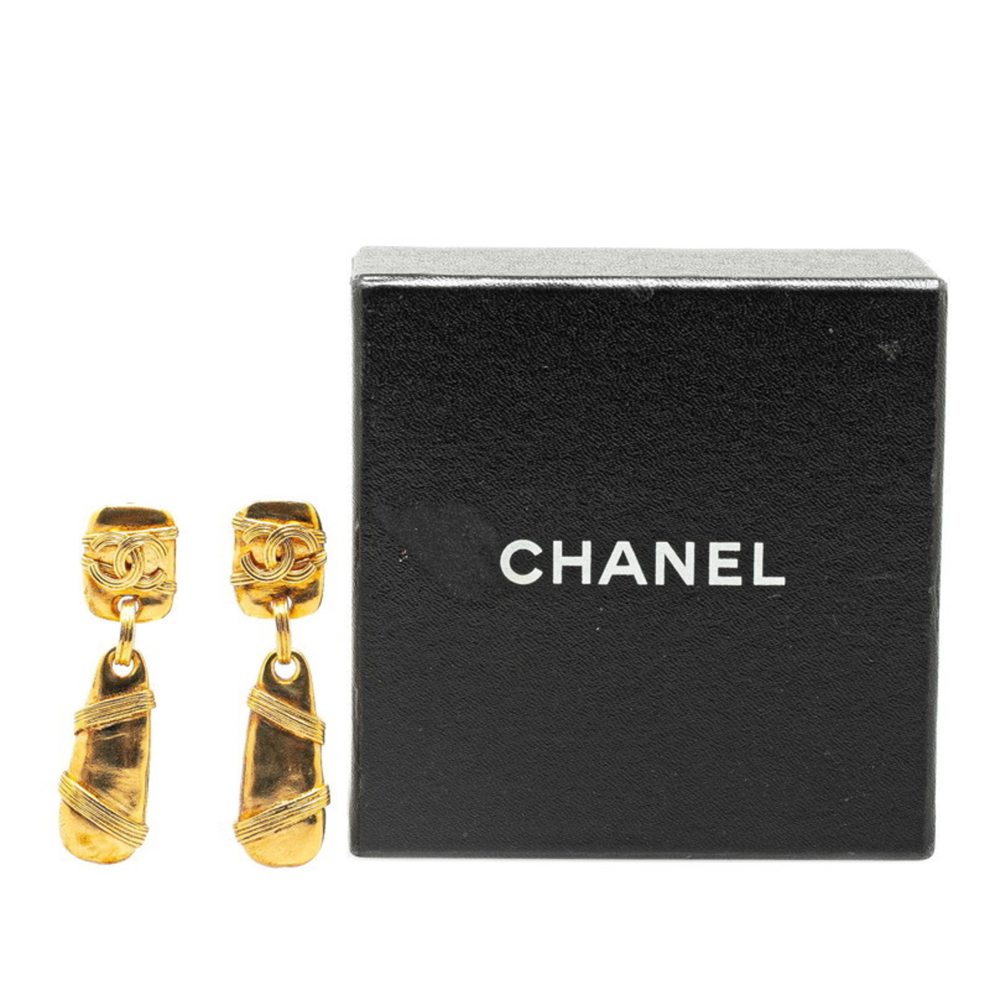 Chanel Coco Mark Swing Earrings Gold Plated Women's CHANEL