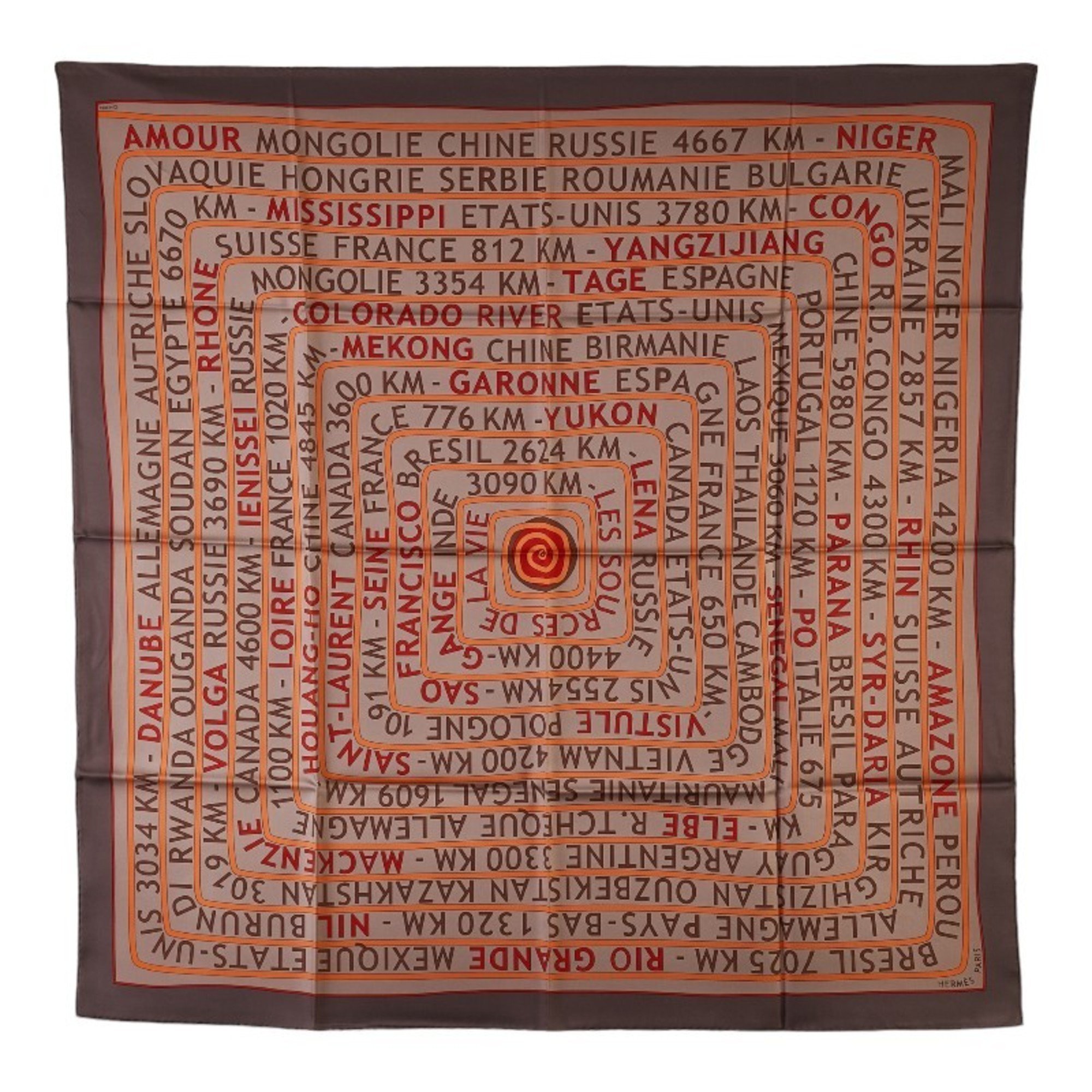 Hermes LES SOURCES DE LA VIE Source of Life Scarf Muffler Brown Multicolor Silk Women's HERMES