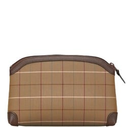 Burberry Check Second Bag Pouch Brown Khaki Canvas Leather Women's BURBERRY